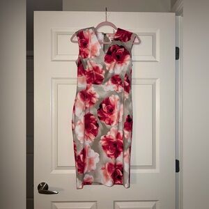 Calvin Klein Pink Floral V Neck Sleeveless Business Formal Party Sheath Dress 4